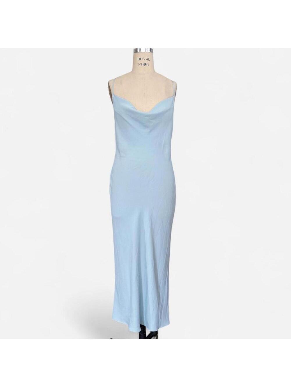 Calvin Klein Formal Dress Sz 6 Blue Crepe Dress With Low Back Drape